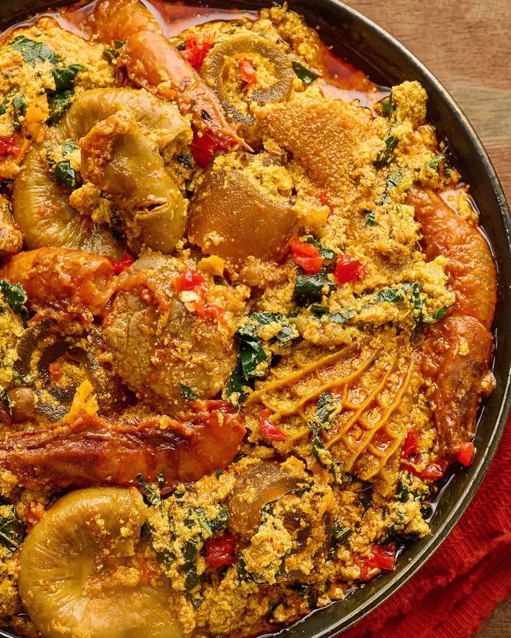 Traditional Nigerian soup and accompaniments